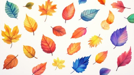 Fototapeta premium Colorful fall leaves watercolor illustration isolated on white backdrop perfect for seasonal decorations and designs