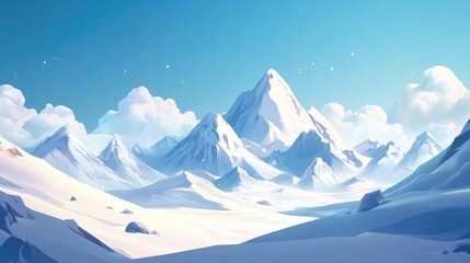 Majestic winter landscape featuring snow covered mountains under a clear blue sky ideal for travel brochures and nature enthusiasts