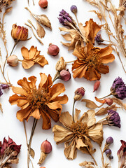 Fototapeta premium A collection of dried everlasting flowers on a white background.