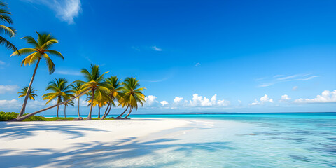 Amazing nature beach palm trees moody sky. Summer vacation travel holiday background. Maldives paradise beach. Luxury travel summer holiday tourism. Sunny coast fantastic pristine sea water. Ai gen