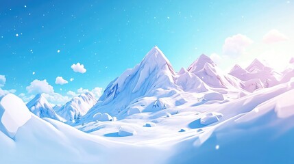 Majestic winter landscape featuring snow covered mountains under a clear blue sky ideal for travel brochures and nature enthusiasts