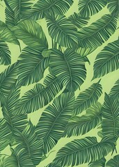 repeating pattern of tropical leaves with vibrant green tones on a light background