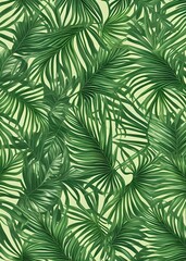 repeating pattern of tropical leaves with vibrant green tones on a light background