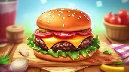 Juicy beef burger topped with melted cheese and fresh toppings perfect for a delicious meal