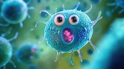 False colour transmission electron microscope image capturing a mitotic cell with visible chromosomes in the equatorial plane and a mitotic spindle pole