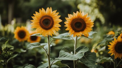 Two Sunflowers in a Field of Green