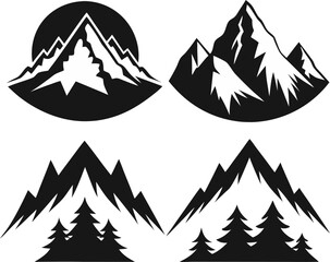 Collection of camping edition logos featuring mountain and outdoor adventures, including mountain silhouettes and icons.