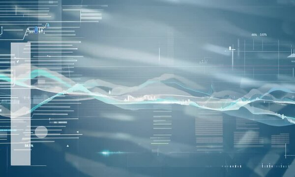 abstract background with slow motion business stats data scrolling with depth of blur effect