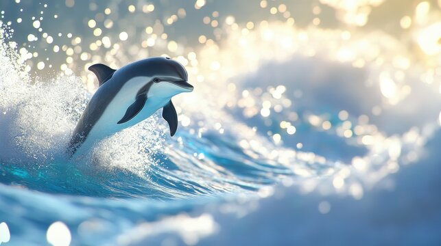Commerson s dolphin leaping majestically from the sparkling ocean waves showcasing its playful nature