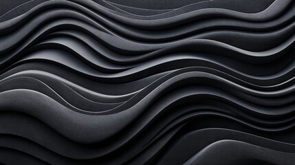 Obraz premium Abstract black wavy layered texture background with smooth and curved lines creating a dynamic and fluid pattern.