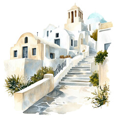 Fototapeta premium PNG An ancient greek Santorini Cycladic houses painting art architecture.