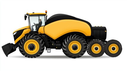 Fototapeta premium Yellow agricultural tractor with large wheels, white isolated background.