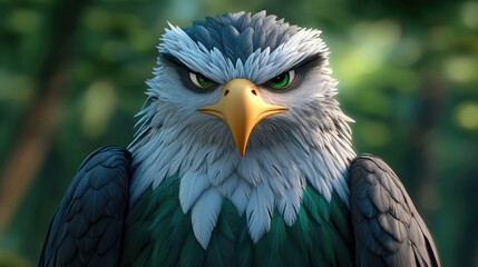 Obraz premium Fierce eagle with striking green and dark grey plumage showcasing raw emotion and strength