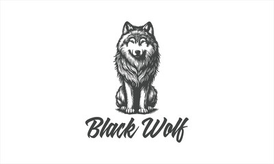 black wolf, wildlife hand drawn vector illustration realistic sketch