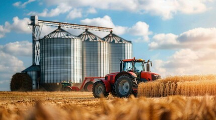 Obraz premium Grain Silos and a tractor
