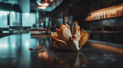 Crispy Artichoke Hearts on Bar Counter with Moody Lighting