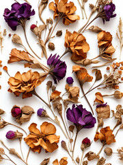 Fototapeta premium A collection of dried everlasting flowers on a white background.