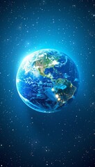 Obraz premium Elegant deep blue gradient background with earth and glowing horizon lights for peace theme