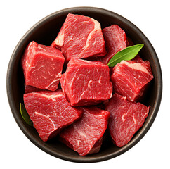 Close-up of fresh, raw beef cubes in a bowl.  Perfect for cooking, grilling, or showcasing in a recipe.