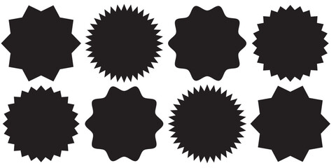 Different starburst / sunburst badges, shapes in 4 color