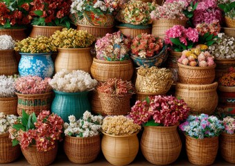 Fototapeta premium Vibrant Floral Arrangement with Colorful Blooms and Lush Greenery for Home Decor and Interior Design Inspiration