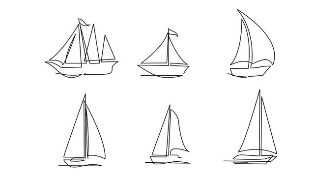 Single continuous line art sea boat icon. Yacht travel tourism concept silhouette symbol design. One sketch outline drawing vector illustration template	
