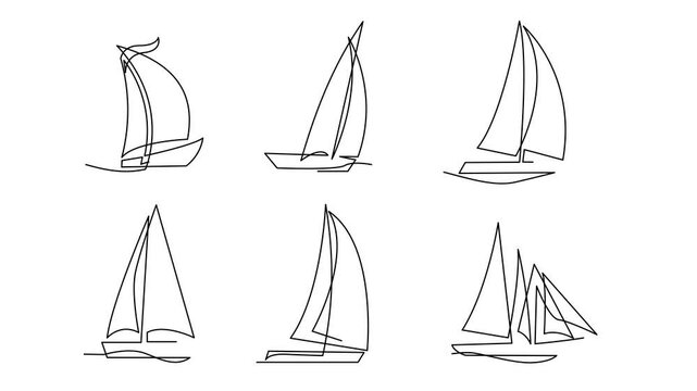 Single continuous line art sea boat icon. Yacht travel tourism concept silhouette symbol design. One sketch outline drawing vector illustration template	
