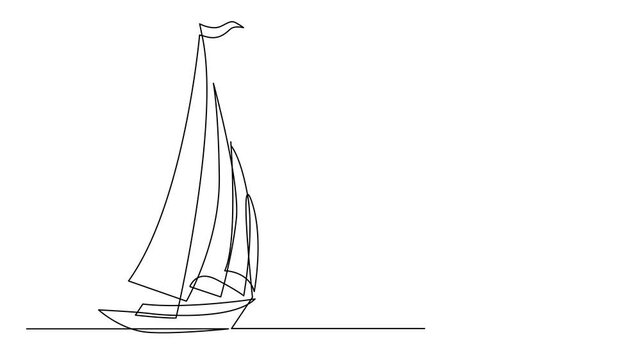 Single continuous line art sea boat icon. Yacht travel tourism concept silhouette symbol design. One sketch outline drawing vector illustration template	
