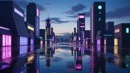 Neon Lights in the Rain A Cityscape at Night