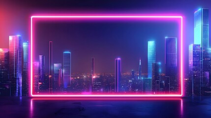 Neon Framed Futuristic City Skyline for Tech Themed Designs and Digital Projects