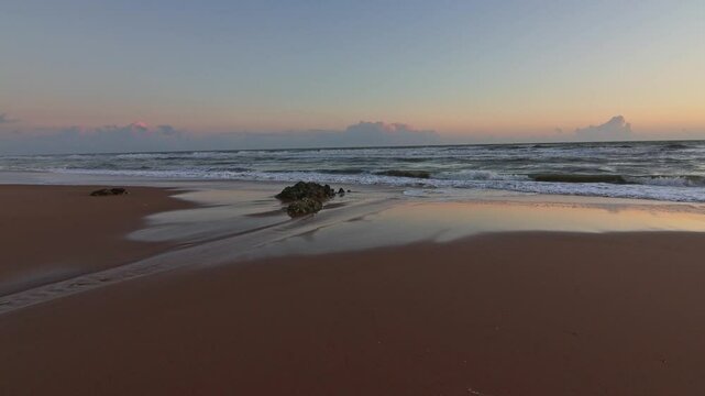 A sunset on Torre Del Loro beach, Mazagon, Huelva, Spain. Holidays, tourism, adventures, Do&ntilde;ana, Matalasca&ntilde;as.