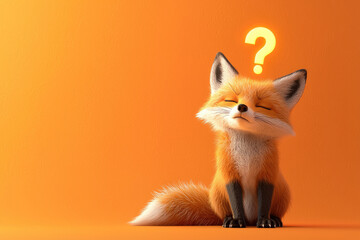 Stylish fox with questioning expression against orange background