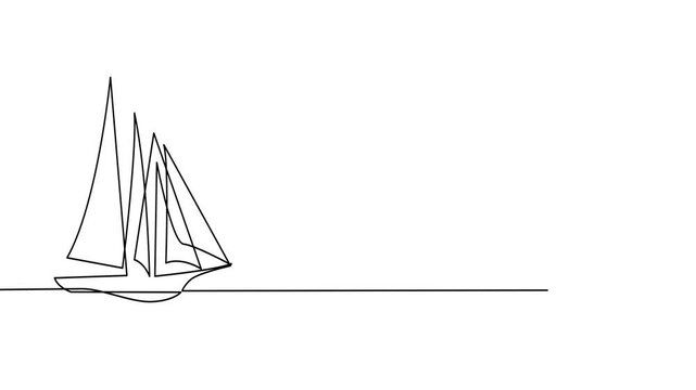 Single continuous line art sea boat icon. Yacht travel tourism concept silhouette symbol design. One sketch outline drawing vector illustration template	
