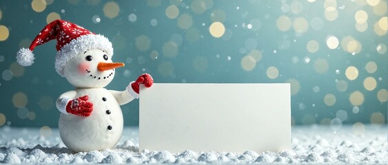 Festive Snowman with Copy Space Board for Winter Holiday Greetings
