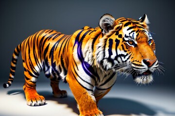 Obraz premium a tiger with smooth body contours,marble,light,blue,yellow,red,green,purple,white,orange,realistic,detailed,detailed