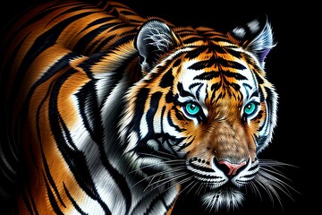 Fototapeta premium a tiger with smooth body contours,marble,light,blue,yellow,red,green,purple,white,orange,realistic,detailed,detailed