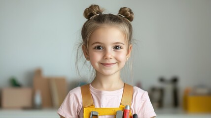 A young girl with a toolbelt, pretending to fix things around the house, dreaming of being an engineer   future engineer, problem-solver