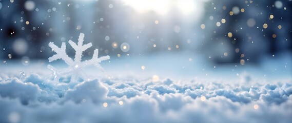 Snow-Covered Field: Winter Landscape with Snowflakes and Copy Space for Text
