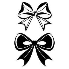 Vector illustration of a cute coquette black and white hair decorative Christmas ribbon bow tie, a gift for a festive Christmas hair accessory.