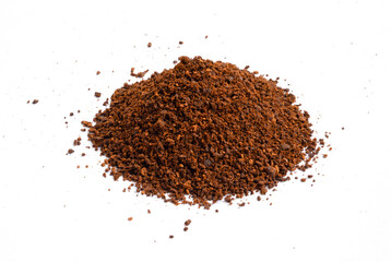 Pile of ground coffee or Coffee powder isolated on white background. Roasted coffee powder