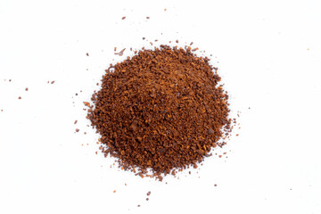 Pile of ground coffee or Coffee powder isolated on white background. Roasted coffee powder