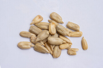 sunflower seeds. Assorted nuts mix floating on white background. Fresh dry fruits isolated.