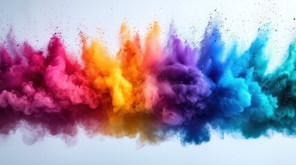 Vibrant explosion of colorful powders in a rainbow gradient, creating a dynamic and abstract visual background filled with energy, ideal for festive and creative design projects