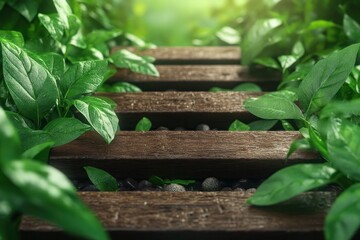 Embrace the Journey A Wooden Pathway Through Lush Greenery, Symbolizing the Path to New Beginnings, Inspired by a Vision of Freedom and Adventure