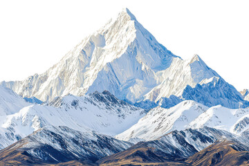 Naklejka premium Majestic Snow Capped Mountain Peak in a Rugged Mountain Range on transparent background