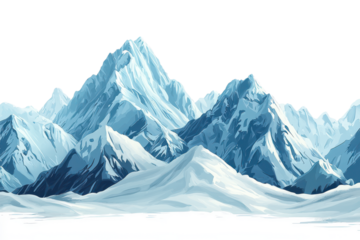 Snowy Mountain Range Landscape Illustration  on transparent background