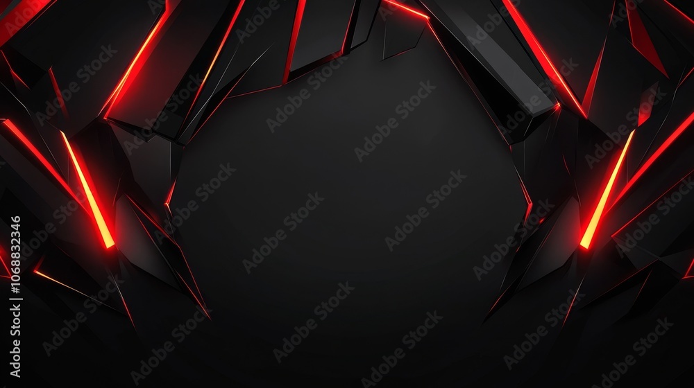 Poster Abstract red neon glowing lines with a black background, abstract futuristic cyberpunk background