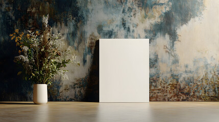 Stylish blank frame for 3D mockup poster against textured wall