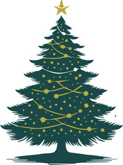 Christmas decorated tree silhouette, vector illustration, holiday background, template for design, greeting card, banner, invitation.