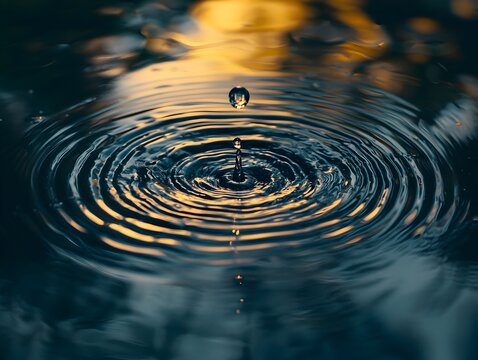 Moonlit Water Drop Ripples Capturing Tranquility in Motion